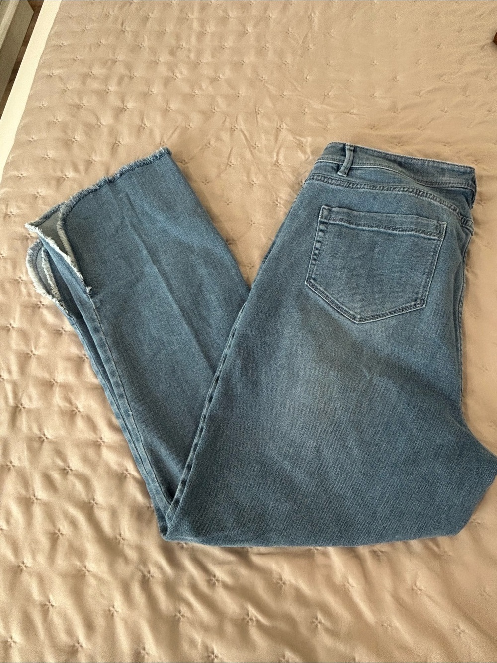 J. Jill Women's Straight-Leg Denim Jeans in Blue with Frayed Hem - Picture 1 of 6